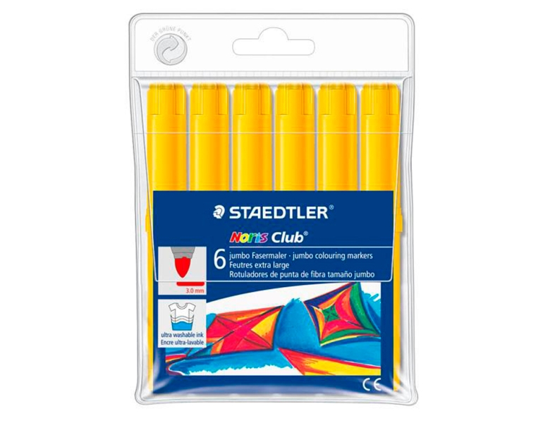 Staedtler Noris Jumbo 340 Pack de 6 Rotuladores Jumbo - Punta de Fibra - Trazo 3mm - Tapa Ventilada 