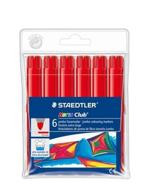 Staedtler Noris Jumbo 340 Pack de 6 Rotuladores Jumbo - Punta de Fibra - Trazo 3mm - Tapa Ventilada 