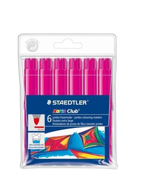 Staedtler Noris Jumbo 340 Pack de 6 Rotuladores Jumbo - Punta de Fibra - Trazo 3mm - Tapa Ventilada 