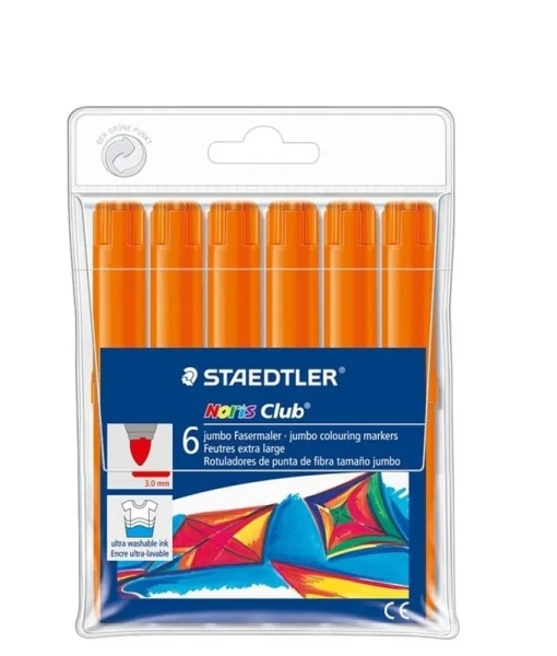 Staedtler Noris Jumbo 340 Pack de 6 Rotuladores Jumbo - Punta de Fibra - Trazo 3mm - Tapa Ventilada 