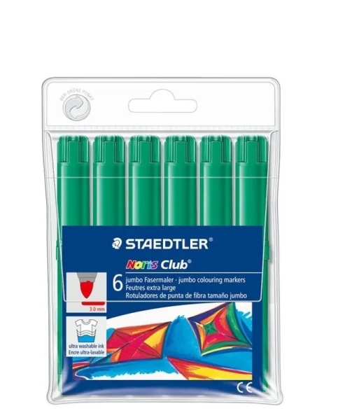 Staedtler Noris Jumbo 340 Pack de 6 Rotuladores Jumbo - Punta de Fibra - Trazo 3mm - Tapa Ventilada 