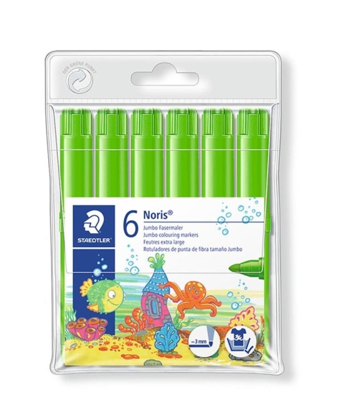 Staedtler Noris Jumbo 340 Pack de 6 Rotuladores Jumbo - Punta de Fibra - Trazo 3mm - Tapa Ventilada 