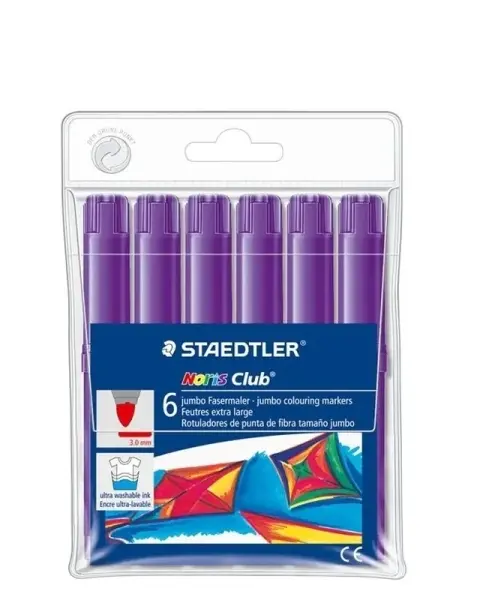 Staedtler Noris Jumbo 340 Pack de 6 Rotuladores Jumbo - Punta de Fibra - Trazo 3mm - Tapa Ventilada 