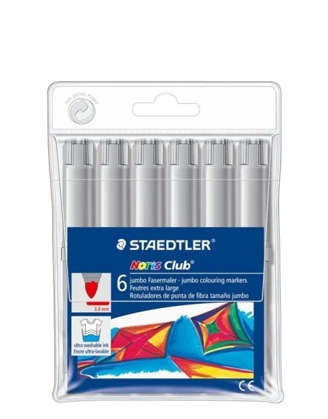 Staedtler Noris Jumbo 340 Pack de 6 Rotuladores Jumbo - Punta de Fibra - Trazo 3mm - Tapa Ventilada 