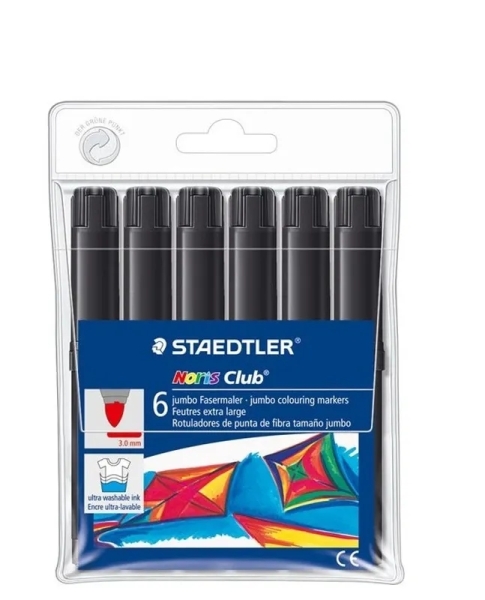 Staedtler Noris Jumbo 340 Pack de 6 Rotuladores Jumbo - Punta de Fibra - Trazo 3mm - Tapa Ventilada 