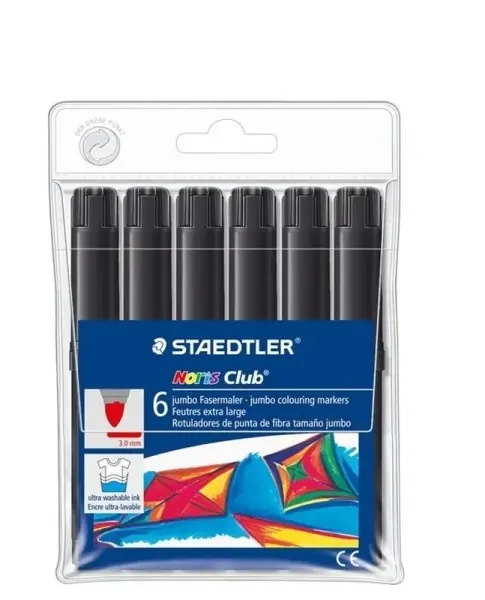 Staedtler Noris Jumbo 340 Pack de 6 Rotuladores Jumbo - Punta de Fibra - Trazo 3mm - Tapa Ventilada 