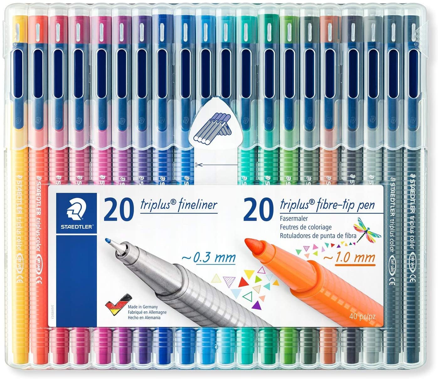 Staedtler Triplus Pack de 20 Rotuladores de Punta Fina 0.3mm + 20 Rotuladores de Punta Fibra 1mm - C
