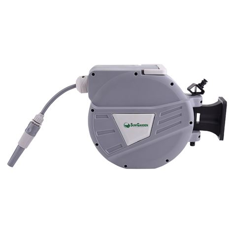 Sungarden SG0164 Manguera 10 Metros - Recogedor Automatico con Guia - Soporte Para Instalacion en Pa