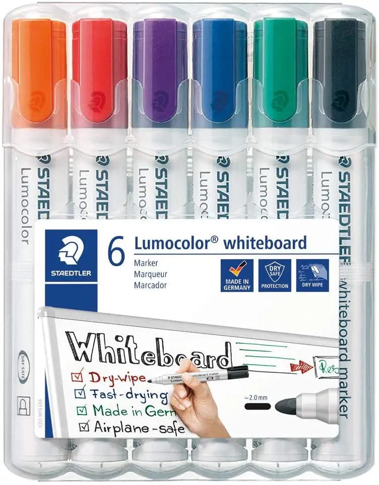 Staedtler Lumocolor 351 Pack de 6 Marcadores para Pizarra Blanca - Secado Rapido - Colores Surtidos