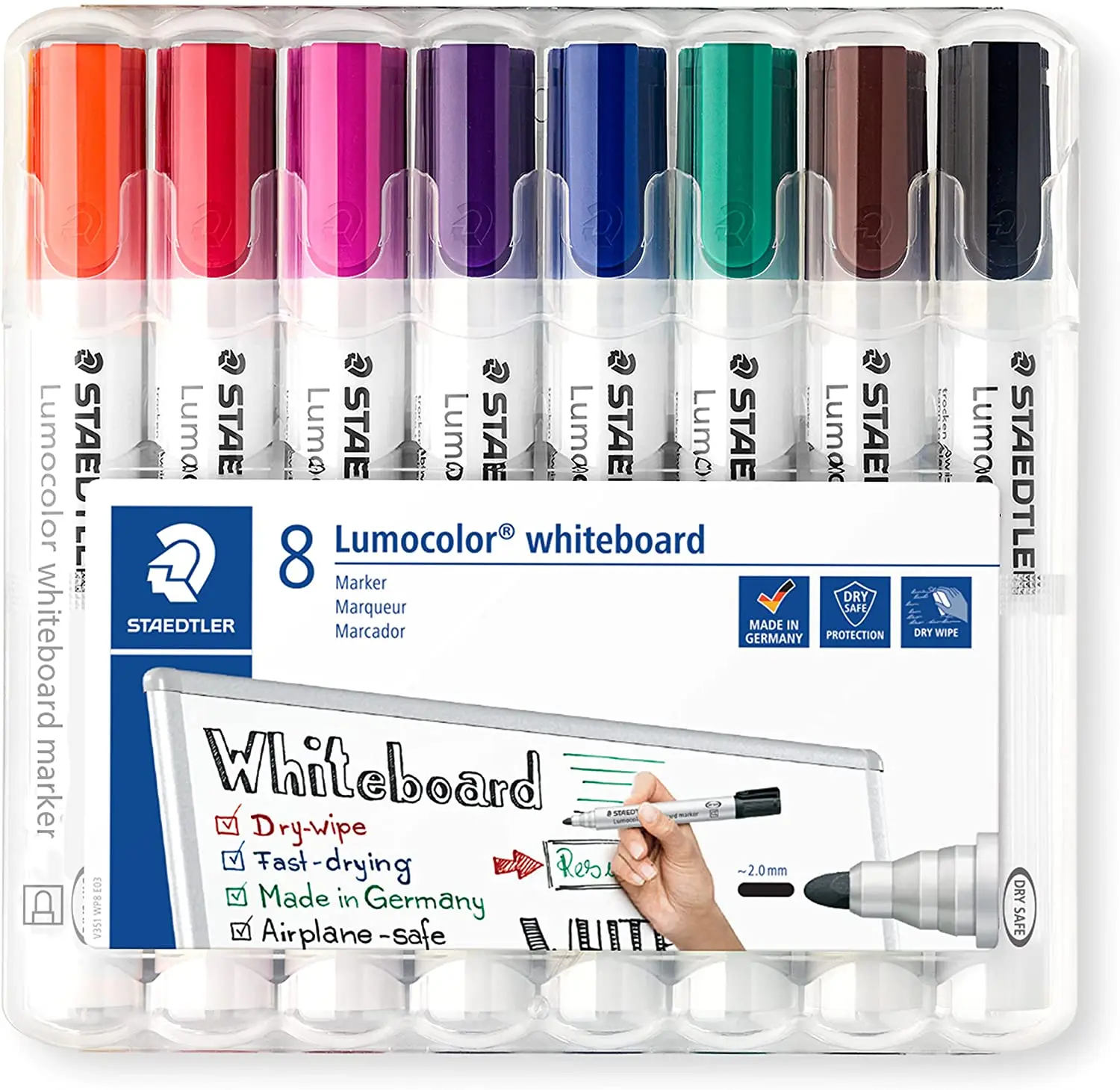 Staedtler Lumocolor 351 Pack de 8 Marcadores para Pizarra Blanca - Secado Rapido - Colores Surtidos