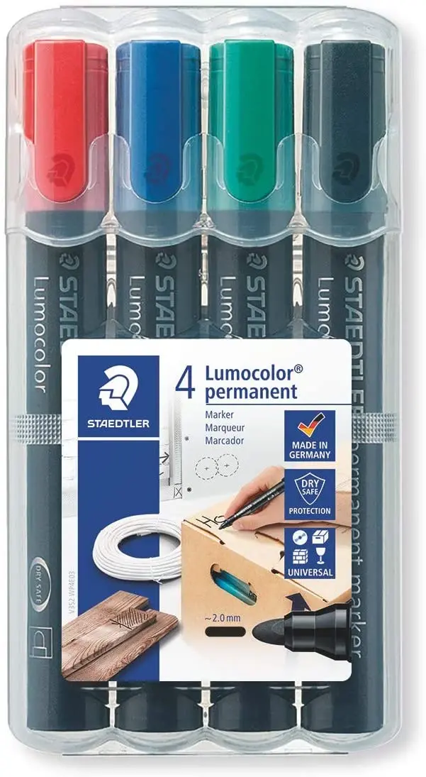 Staedtler Lumocolor 352 Pack de 4 Marcadores Permanentes - Secado Rapido - Colores Surtidos