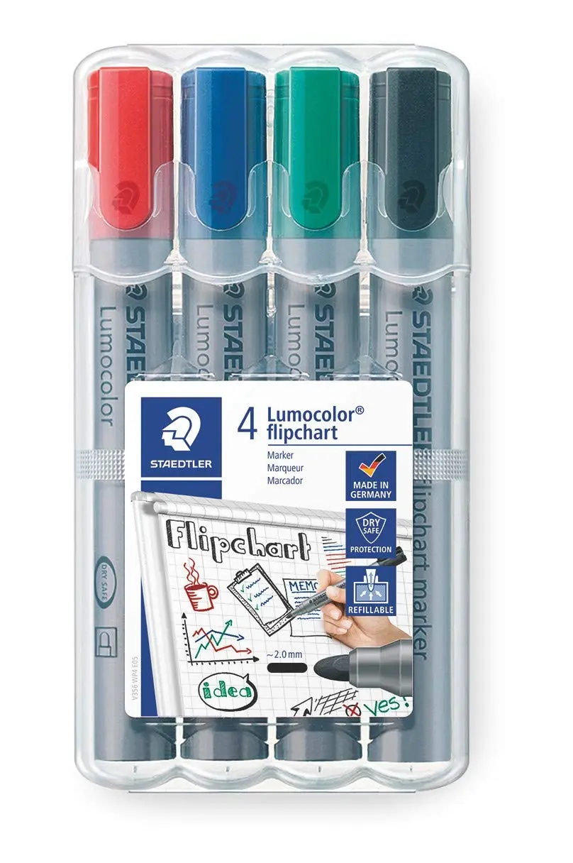 Staedtler Lumocolor Flipchart 356 Pack de 4 Marcadores Permanentes - Tinta Base de Agua - Colores Su