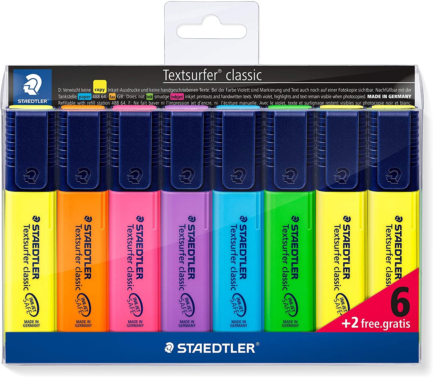 Staedtler Textsurfer Classic 364 Pack de 8 Marcadores Fluorescentes - Punta Biselada 1 - 5mm Aprox -