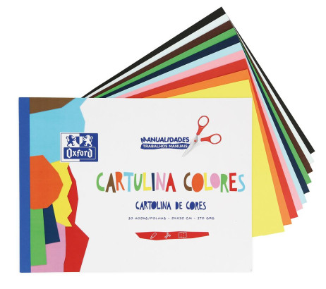 Oxford Bloc Encolado de Cartulinas de Colores Formato A4+ - 10 Hojas 170gr - 10 Colores