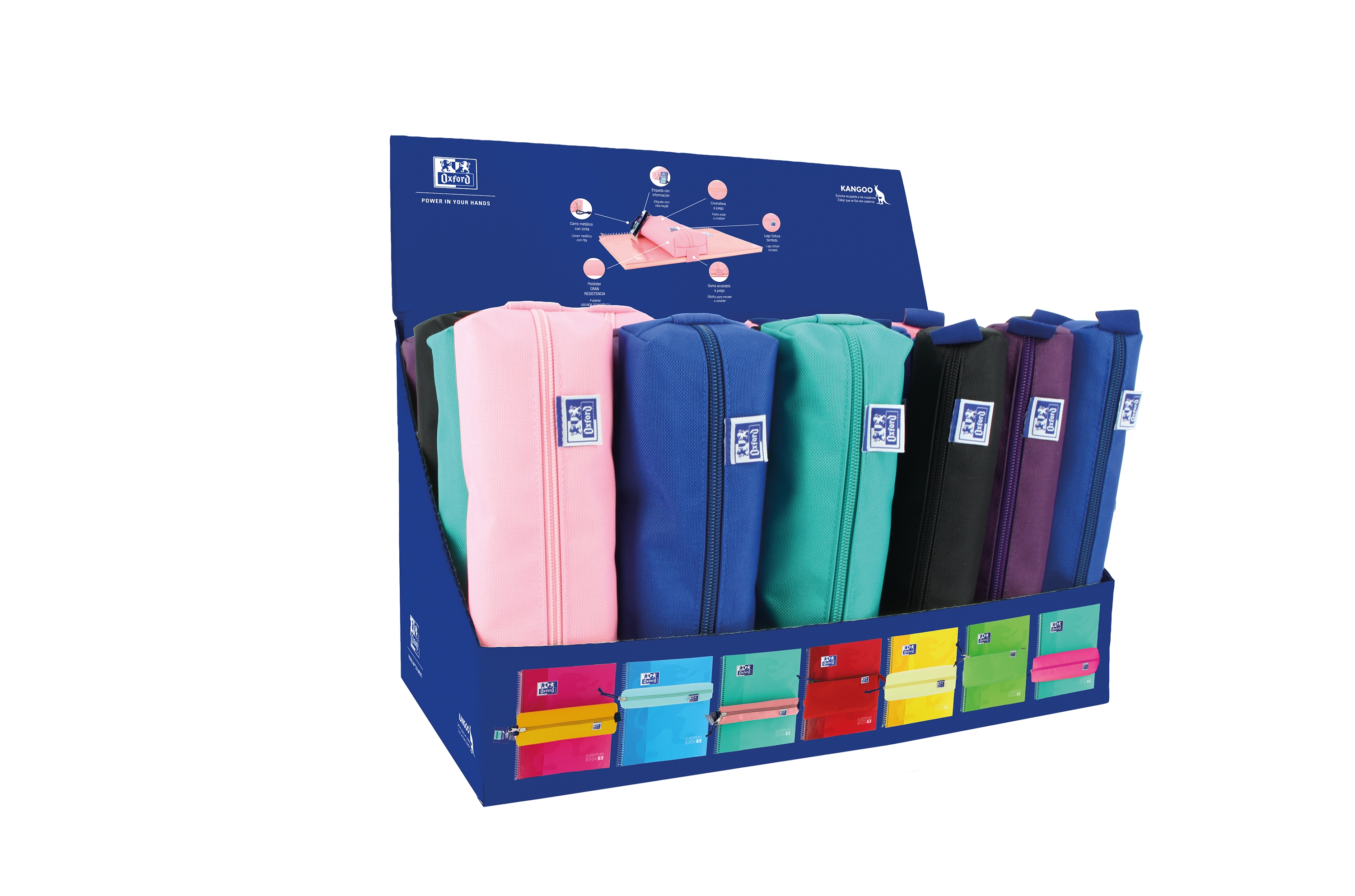 Oxford Kangoo Teens Expositor de 24 Estuches (12 rectangulares medianos, 12 redondos peque�os) - Gom