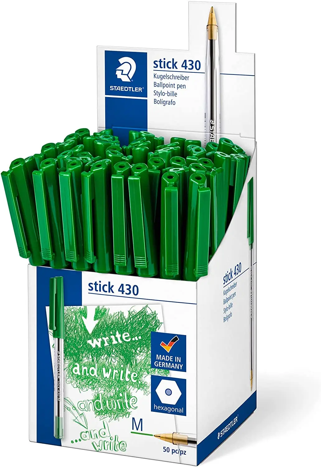 Staedtler Stick 430 Boligrafo con Capuchon - Punta 0.35mm - Tinta Endeleble - Color Verde