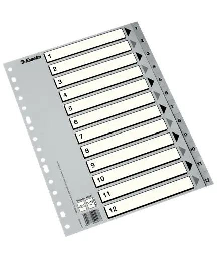 Esselte Bolsa de 50 Indices Numericos de Plastico - Pesta�as 1 al 12 - Multitaladro - Formato A4 - C