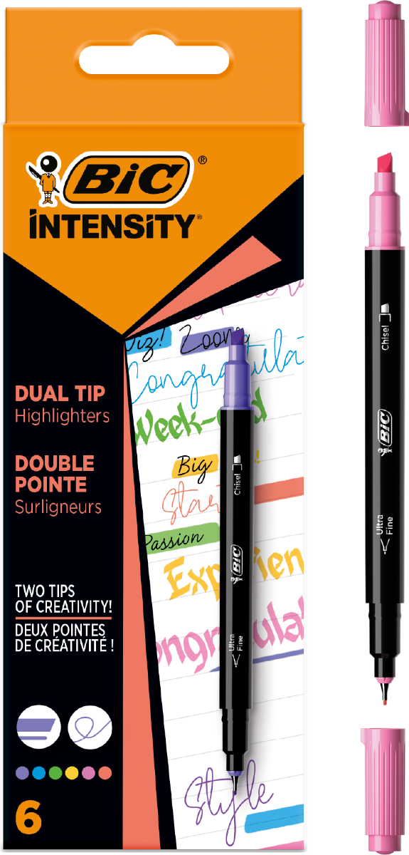 Bic Intensity Dual Tip Pack de 6 Rotuladores Doble Punta - Punta de Biselada + Punta Fina 0.04mm - T