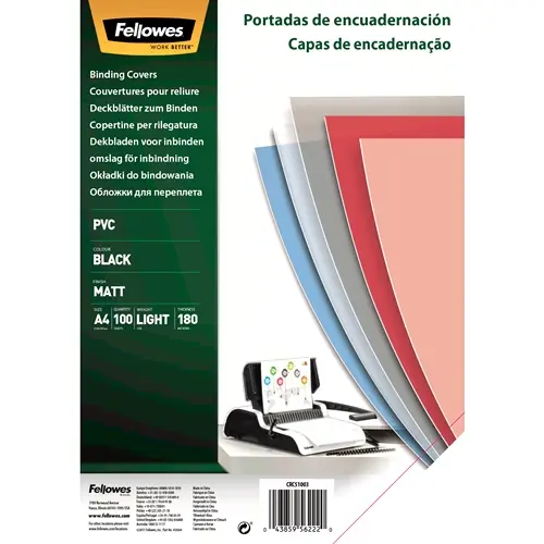 Fellowes Pack de 100 Portadas para Encuadernar de PVC A4 - 180 Micras - Acabado de Calidad - Color N