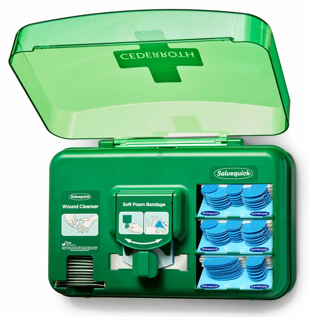 Cederroth Dispensador para el Cuidado de Heridas - Incluye diferentes Tama�os de Apositos Color Azul