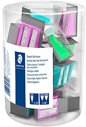 Staedtler Expositor con 18 Sacapuntas de Plastico - 2 Agujeros - Angulo de Afilado 23� y 30� - Color
