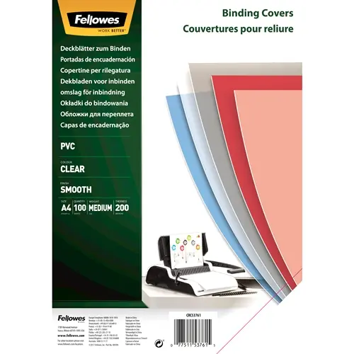 Fellowes Pack de 100 Portadas para Encuadernar de PVC A4 - 200 Micras - Acabado de Calidad - Color T
