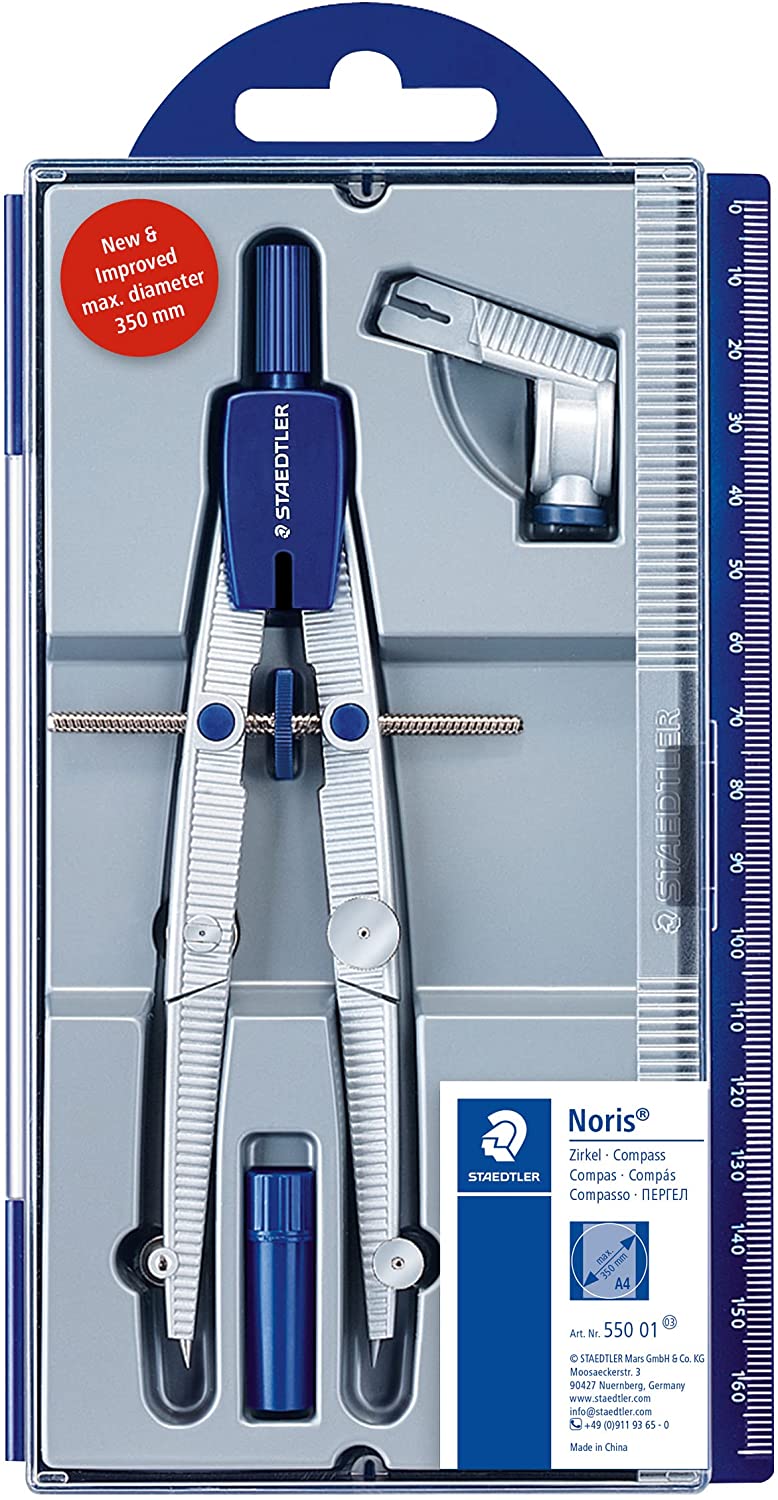Staedtler Noris 550 01 Compas de Precision - Aguja y Mina Intercambiables - Mecanismo de Ajuste Rapi