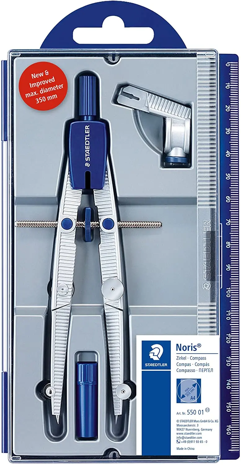 Staedtler Noris 550 01 Compas de Precision - Aguja y Mina Intercambiables - Mecanismo de Ajuste Rapi