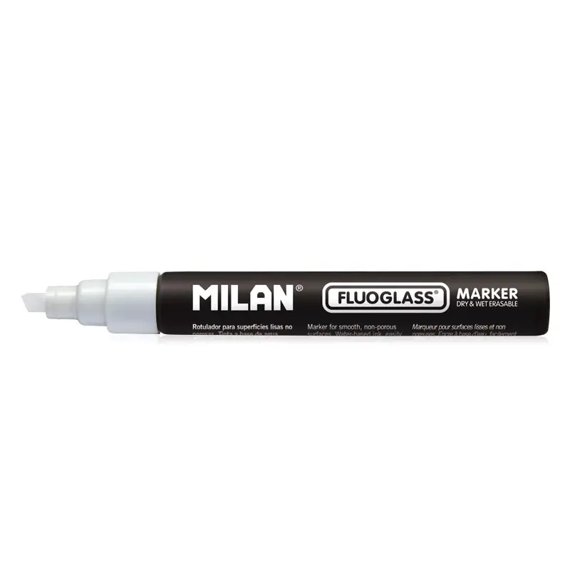 Milan Fluoglass Rotulador Superficies Lisas - Punta Biselada - Trazo de 2 - 4mm - Tinta al Agua - Bo
