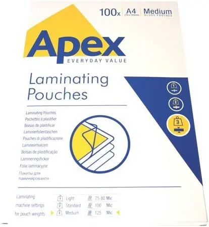 Fellowes Pack de 100 Fundas para Plastificar Brillo A4 - 125 Micras - Resistente al Agua - Transpare