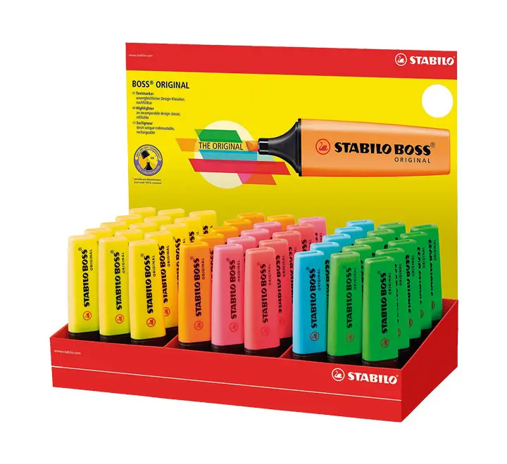 Stabilo Boss 70 Expositor de 45 Marcadores Fluorescentes - Trazo entre 2 y 5mm - Recargable - Tinta 