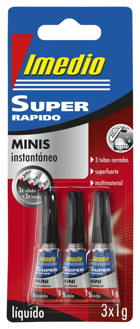 Imedio Super Rapido Pegamento Instantaneo Pack de 3 Tubos de 1gr - Transparente - Multimaterial