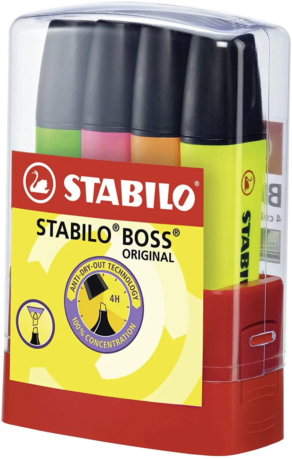 Stabilo Boss 70 Parade Pack de 4 Marcadores Fluorescentes - Trazo entre 2 y 5mm - Recargable - Tinta