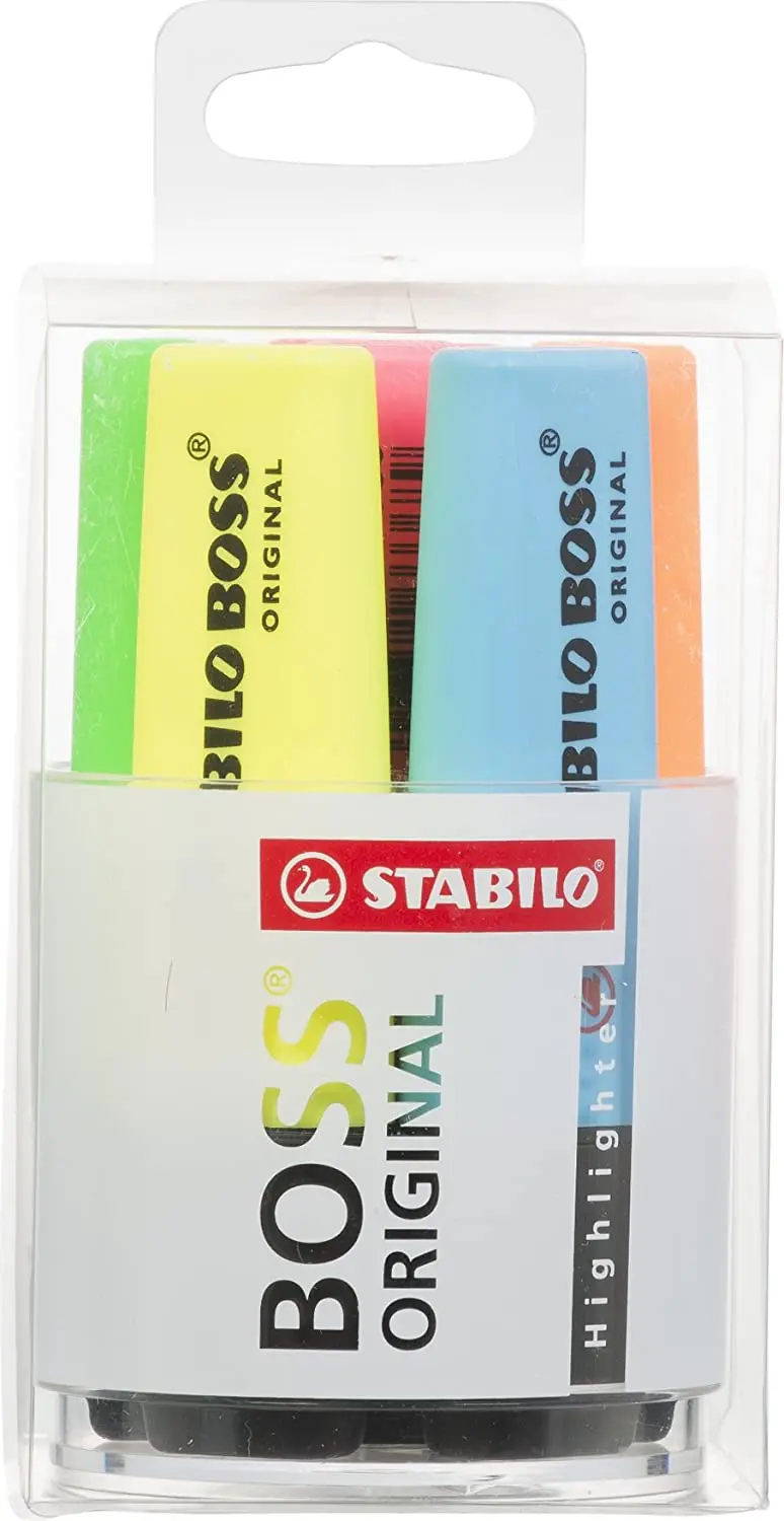 Stabilo Boss 70 Pack de 6 Marcadores Fluorescentes - Trazo entre 2 y 5mm - Recargable - Tinta con Ba