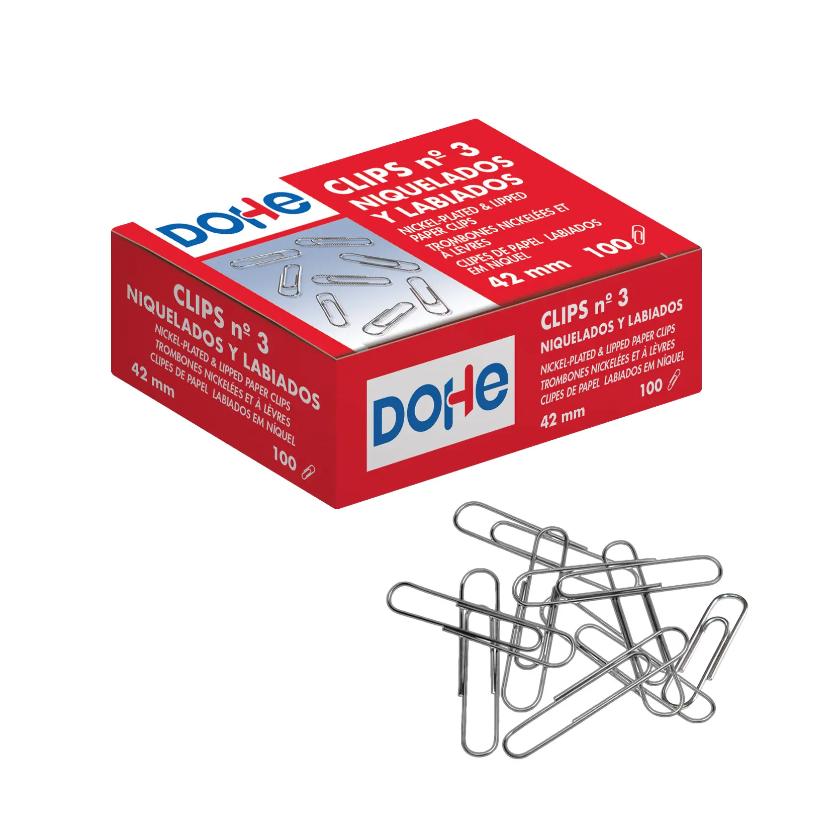 Dohe Pack de 100 Clips Labiados N�3 42mm - Niquelados