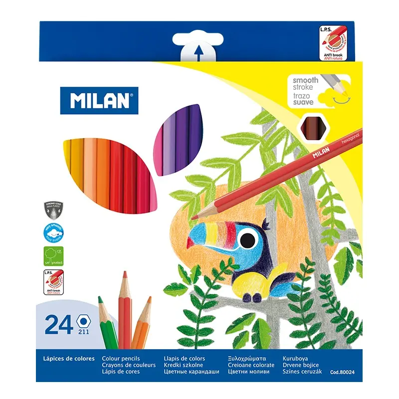 Milan Pack de 24 Lapices Hexagonales de Colores - Mina 2.9mm - Trazo Uniforme - Resistente a la Rotu