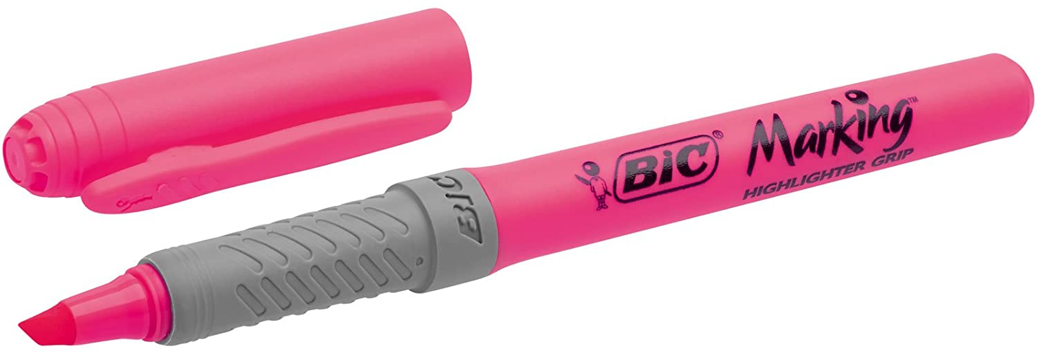 Bic Highlighter Grip Marcador Fluorescente - Tinta con Base de Agua - Punta Biselada - Trazo entre 1