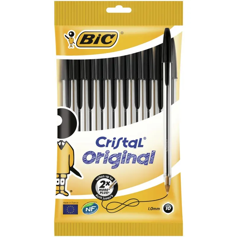 Bic Cristal Original Pack de 10 Boligrafos de Bola - Punta Redonda de 1.0mm - Trazo 0.4mm - Tinta co