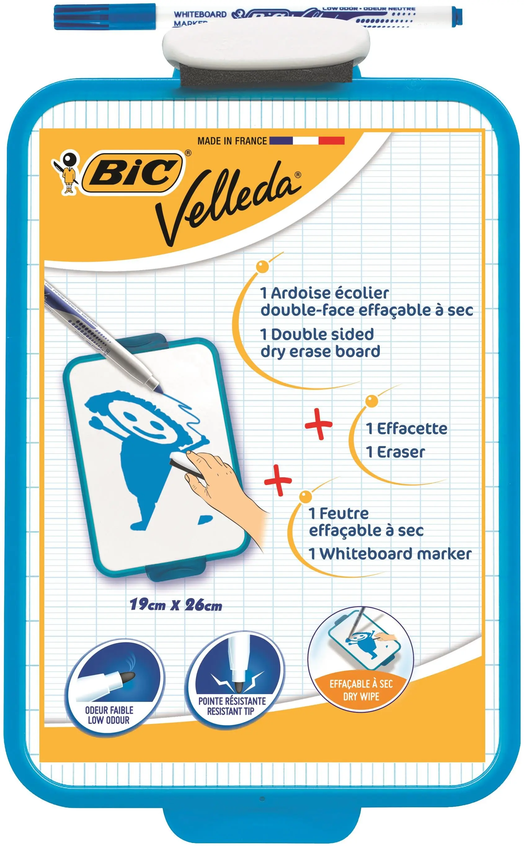 Bic Velleda Pizarra Escolar Dos Superficies Blanca y Milimetrada + 1 Marcador Velleda Azul + 1 Borra
