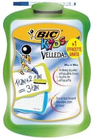 Bic Velleda Kids Pizarra Escolar Blanca y Milimetrada + 1 Marcador Velleda Azul + 1 Borrador - Dimen