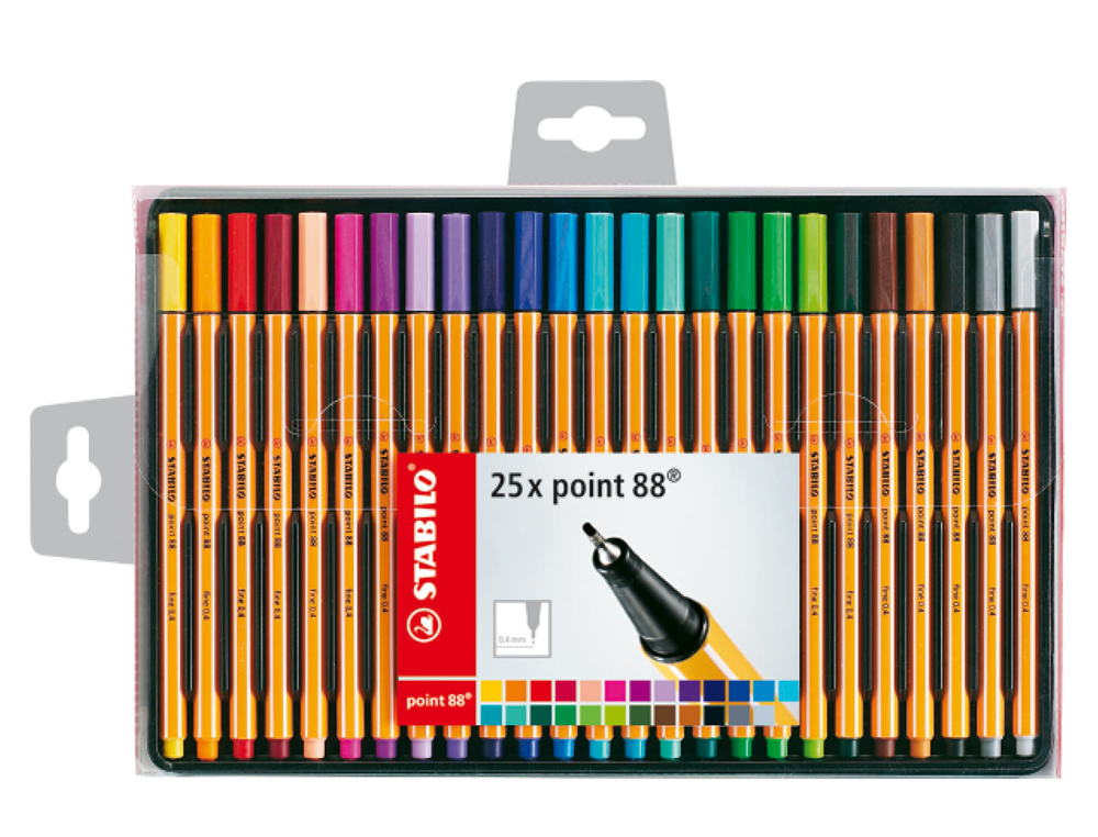 Stabilo Point 88 Pack de 25 Rotuladores de Punta Fina de Fibra - Trazo de 0.4 mm - Tinta con Base de