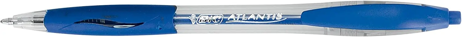 Bic Atlantis Classic Boligrafo Retractil - Punta de 1mm - Cuerpo Transparente con Grip - Color Azul