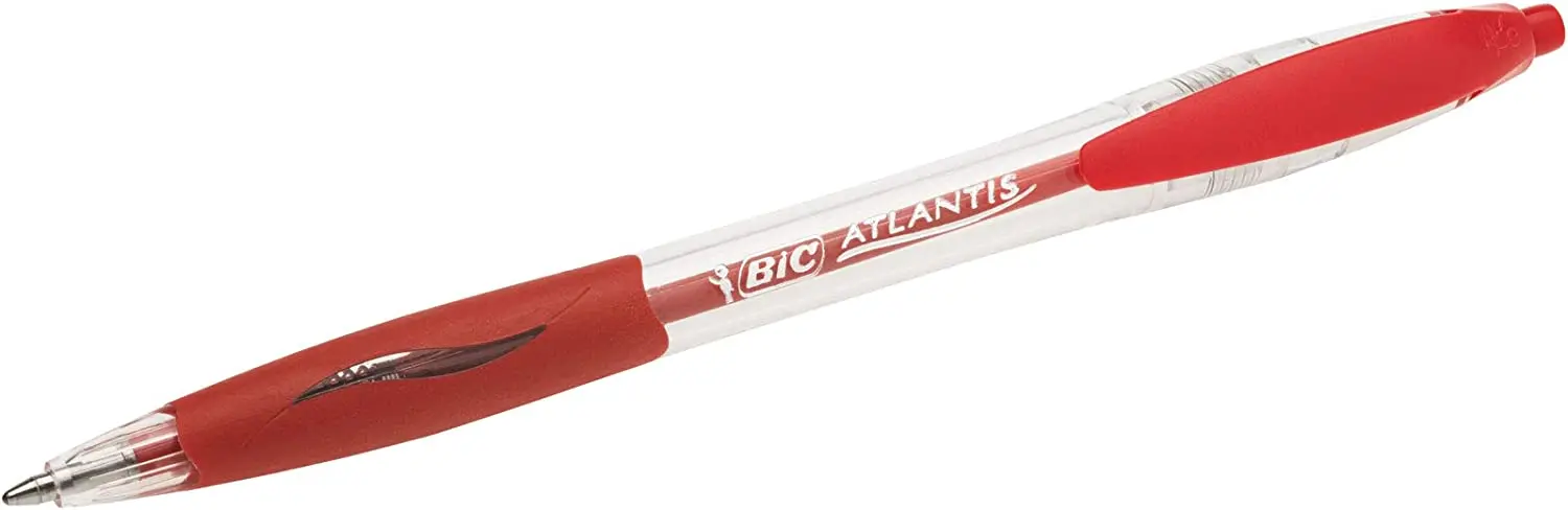 Bic Atlantis Classic Boligrafo Retractil - Punta de 1mm - Cuerpo Transparente con Grip - Color Rojo