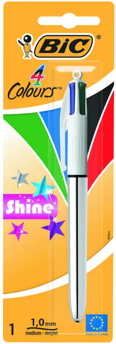 Bic 4 Colours Shine Boligrafo de Bola Retractil - Punta Media de 1.0mm - Tinta con Base de Aceite - 