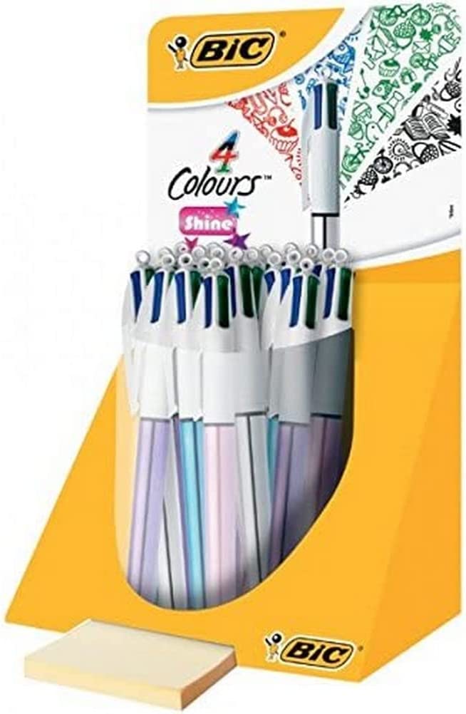 Bic 4 Colours Shine Expositor de 20 Boligrafos de Bola Retractil - Punta Media de 1.0mm - Tinta con 