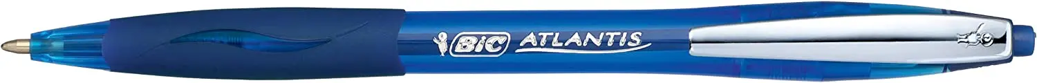 Bic Atlantis Soft Boligrafo Retractil con Clip Metalico - Punta de 1mm - Cuerpo Transparente con Gri