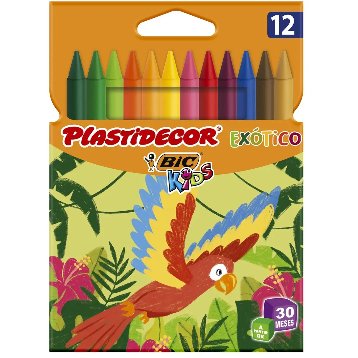 Bic Kids Plastidecor Caja de 12 Lapices de Cera - Colores Exoticos - Extraresistentes - Facil de Sac