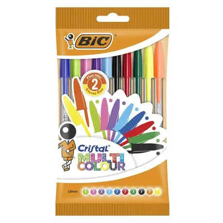Bic Cristal Multicolour Pack de 10 Boligrafos de Bola - Punta Redonda de 1.6mm - Trazo 0.42mm - Tint