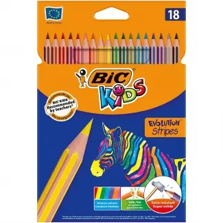 Bic Kids Evolution Stripes Caja de 18 Lapices de Colores surtidos - Fabricados en Resina - Punta Ult