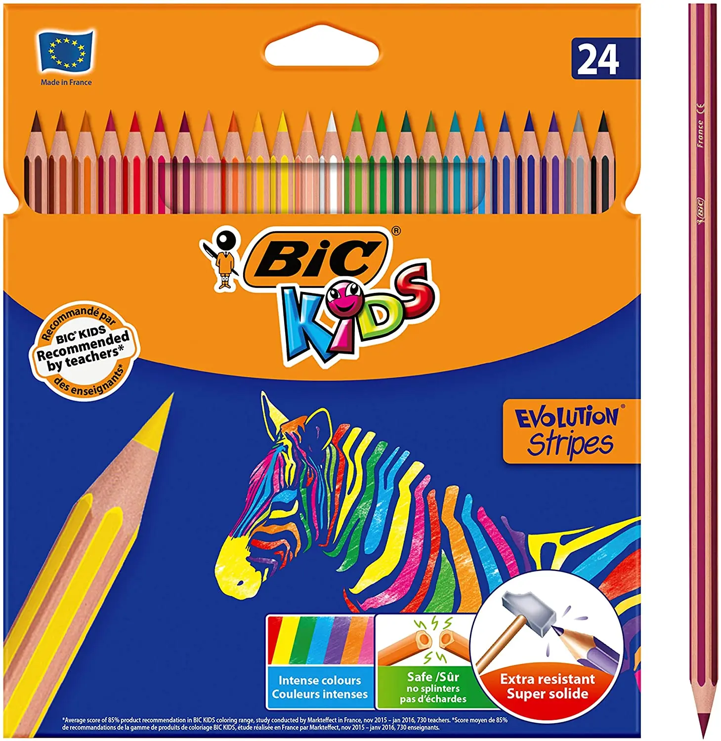 Bic Kids Evolution Stripes Caja de 24 Lapices de Colores surtidos - Fabricados en Resina - Punta Ult
